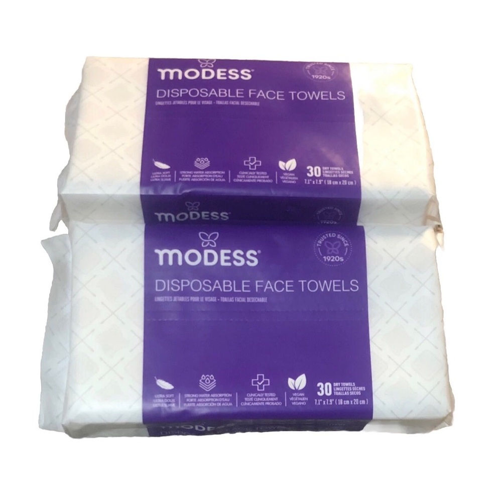 Modess Disposable Face Towel Total 60 Towels 7.1"x7.9" (Set of 2)
